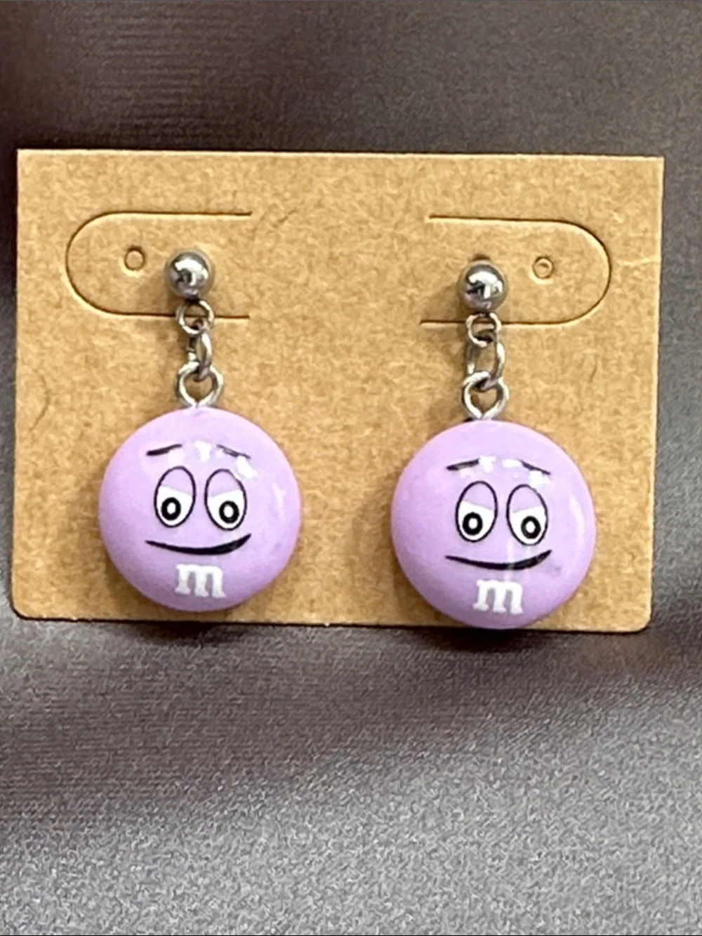Purple Candy M & M Face Drop Earrings - Kids Accessories